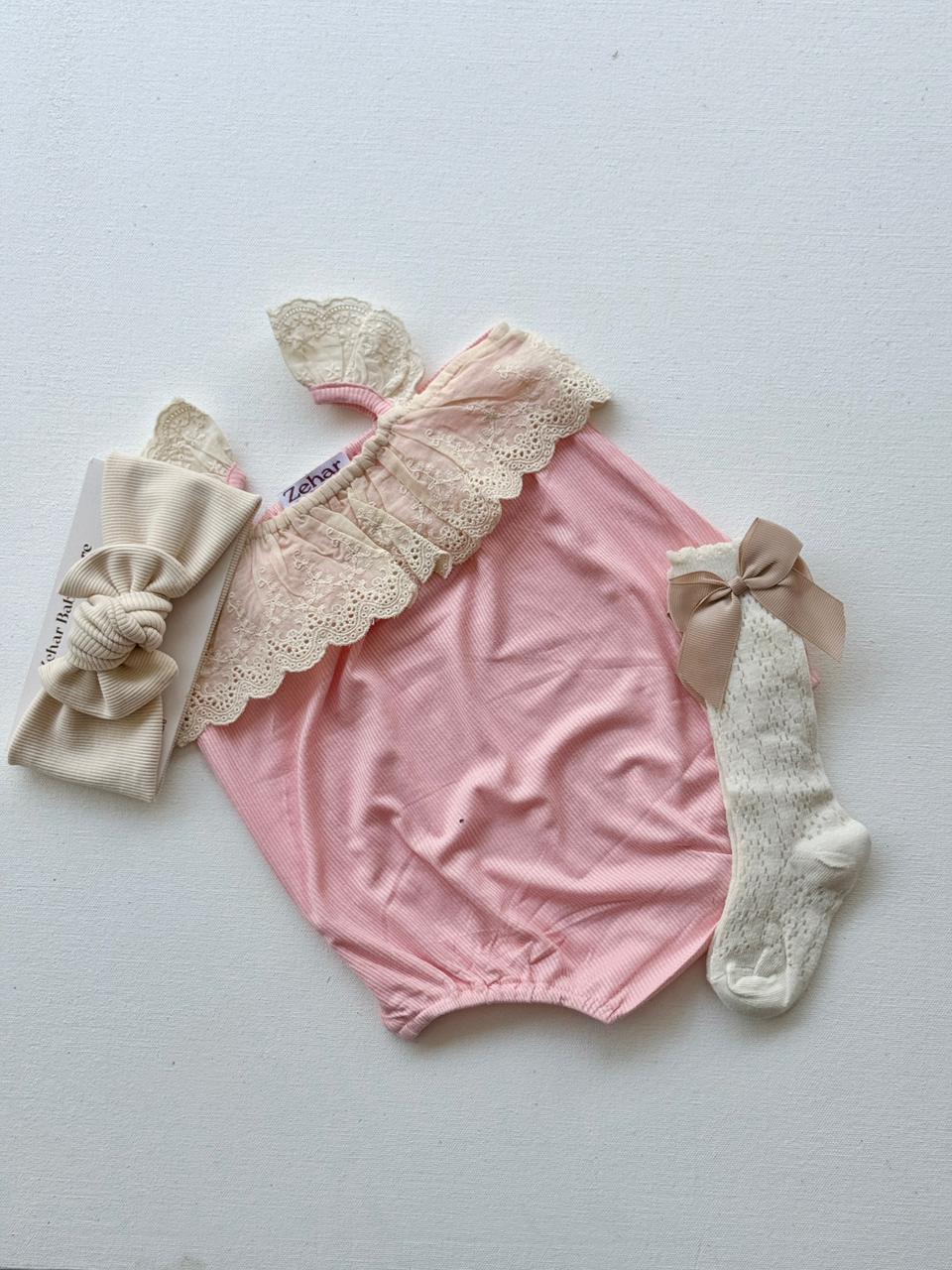 Rosette Angel Romper Headband and Socks combo